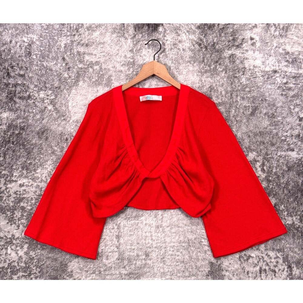 Free People Top Large Womens Red Cotton Knit Oversize Crop Sweater